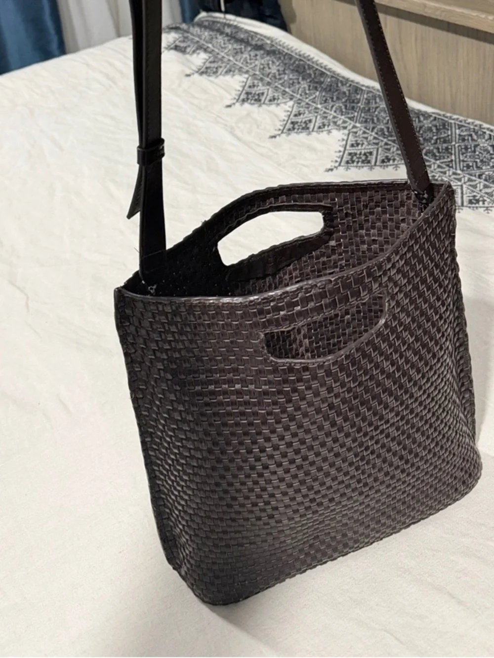 COS Dark Brown FOLIO HAND-WOVEN BAG - LEATHER